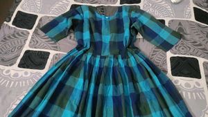 Blue Plaid Midi Dress