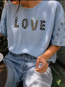 New with tag Light Blue "LOVE" Embellished T-Shirt