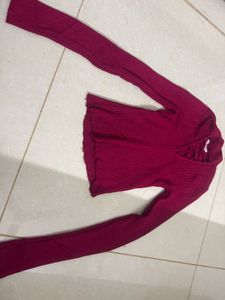 Ribbed Crimson Long Sleeve Top