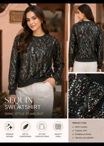 New Black Sequin Pullover Sweatshirt