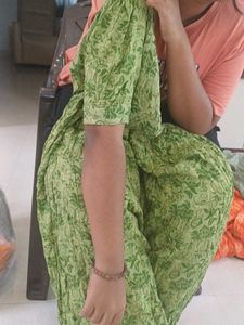 Green Floral Print Ethnic Gown