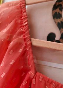 Elegant Coral Maxi Dress with Slit
