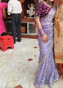 Lavender Saree with velvet blouse