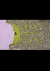 Greenish Yellow Silk Kurti Set + Floral Dupatta