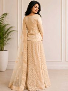 Champagne Pearl Embroidered Designer Lehenga Set