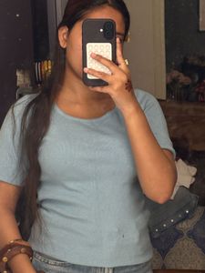Soft Blue Ribbed Knit Top