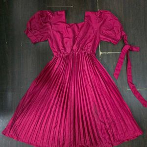 cherry red Pleated Midi Dress