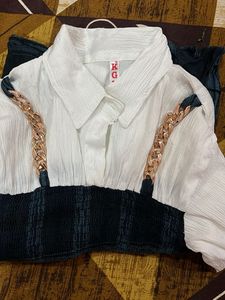 Stylish Plaid Pinafore Dress with White Blouse