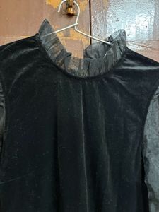 Elegant Black Velvet Dress with Sheer Sleeves