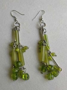Chic Wooden Hoop &amp; Green Beaded Dangle Earrings