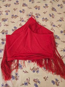 Red Fringe Halter Top
