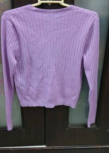 Cute Lavender Ribbed Knit Cardigan - M/L Size