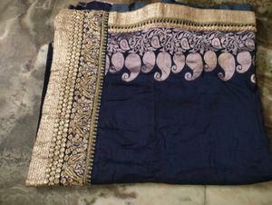 Elegant Navy Blue Saree with Gold Embellishments