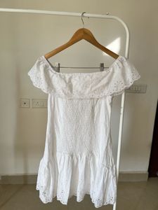 Off-Shoulder White  Broderie MINI Dress