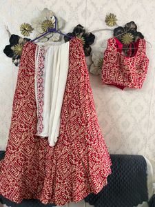Red & Cream Printed Lehenga Choli Set