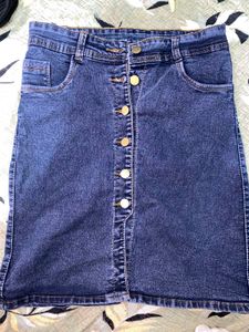 Classic Blue Denim Button-Front Skirt