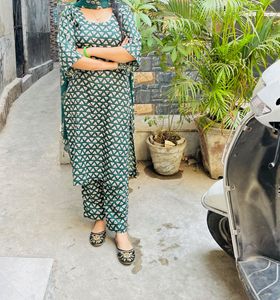 Green Printed Kurta Set with Dupatta