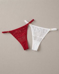 Lace Thong Panties - Red & White Combo
