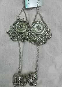 Long Jhumka Oxidised Silver Earrings For Party