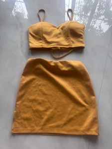Yellow Crop Top and Skirt Set