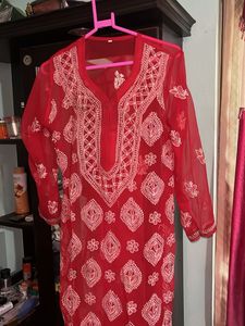 Stunning Red Embroidered Kurta
