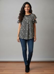 Stylish Black & White Printed Top