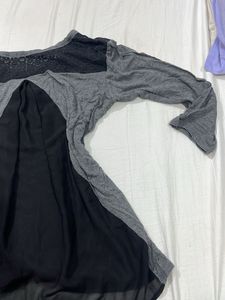 Chic Grey &amp; Black Tunic with Lace Detail