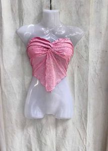 311110. Sheer Pink Rose Print Twist Halter Top