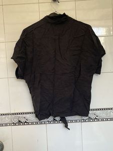 Black Tie-Front Short-Sleeve Top