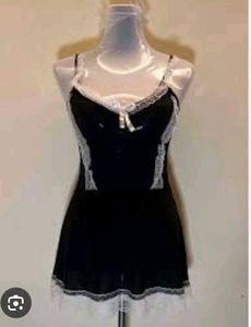 Cute Black Lace Trim Nightgown