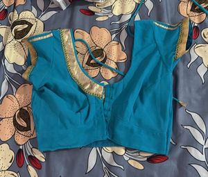 Stunning Teal Blue Blouse with Gold Trim
