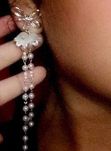 Elegant Flower-bow &amp; Pearl Drop Korean Earrings