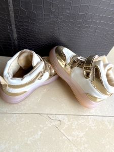 Adorable Gold &amp; White Baby Sneakers