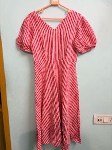 Pink Striped Midi Dress