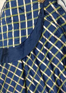 Elegant Blue &amp; Gold Checkered Gown