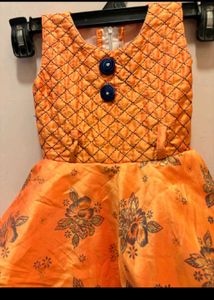 Orange Floral Print Baby Dress
