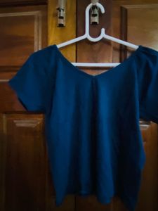 Blue V-Neck Short Sleeve Top