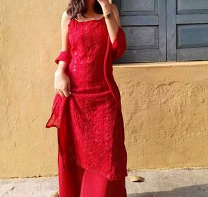 Elegant Red Kurta Set with Palazzo