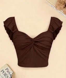 Chic Brown Ruched Twist Crop Top