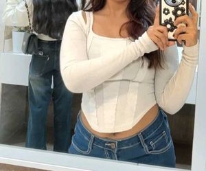 Chic White corset long Sleeve Top