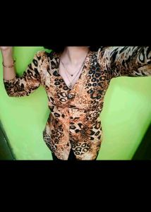 Leopard Print V-Neck Long Sleeve Top