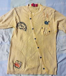 Yellow Ribbed Button-Down Top