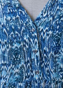 Blue Abstract Print V-Neck Dress