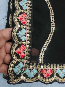 Elegant Black Saree with Sequins &amp; Embroidery