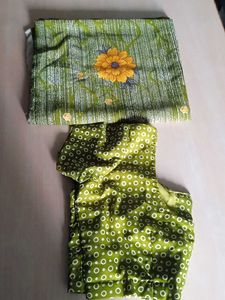 Green Floral Print  saree   with blouse Set