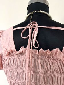 Pink Smocked Puff Sleeve Peplum Top