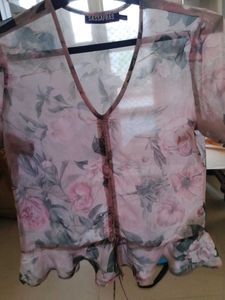 Sheer Floral V-Neck Top