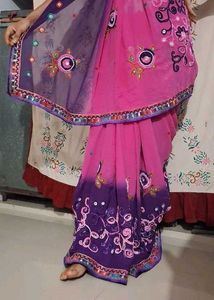 Pink &amp; Purple Embroidered Saree