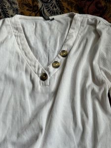 White V-Neck Ribbed Tee