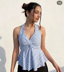 Chic Yellow Gingham Peplum Top